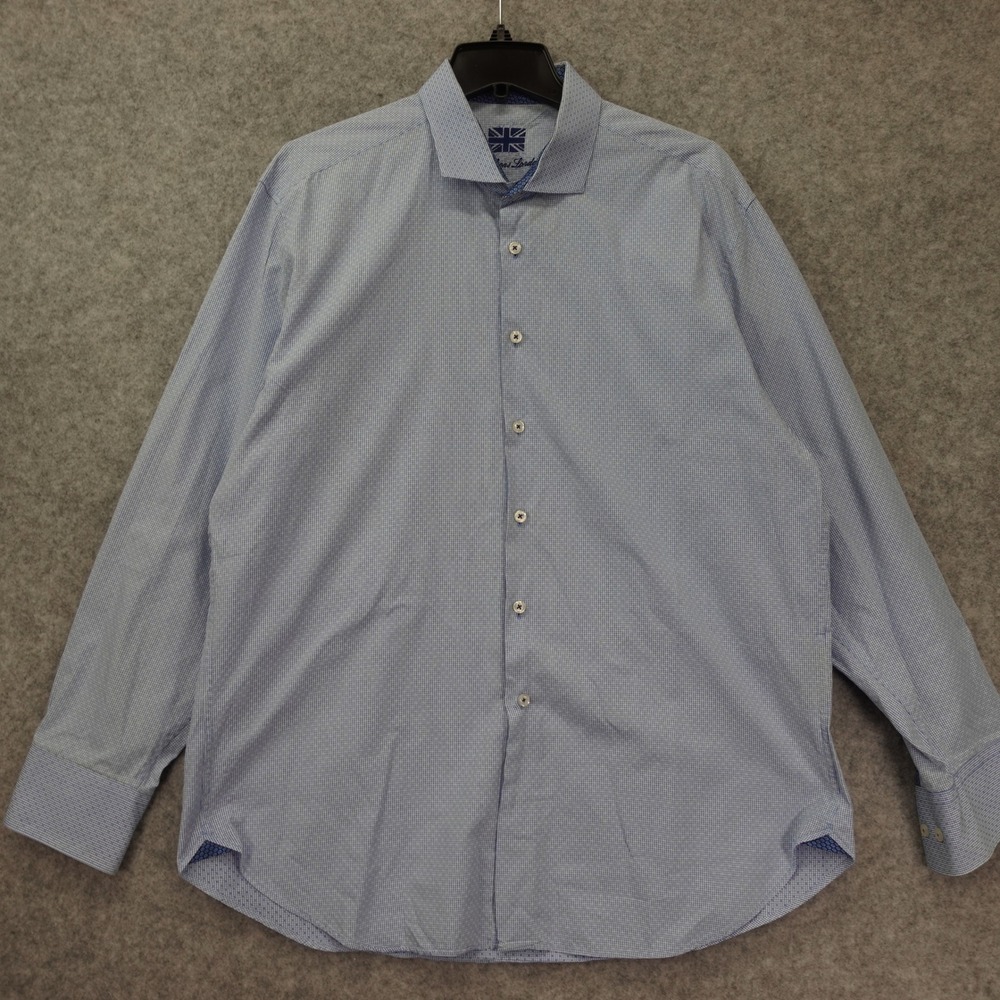 Blue Dress Shirt Mens XL Micro Check Classic British Formal MICHELSONS London